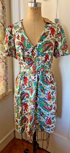 Boden EVE Short Linen Dress Ivory Paisley Multi Sz 10P US NWT - Picture 1 of 7
