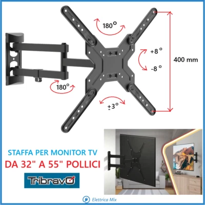 Staffa porta tv 32 40 50 55 pollici Supporto a muro parete Braccio per Monitor e - Immagine 1 di 4