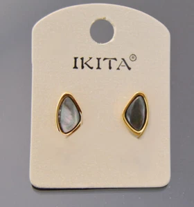 Ohrringe Ohrstecker Ikita Paris Pelmutt Abalone Metall Gelb Gold Grau 12mm - Bild 1 von 1