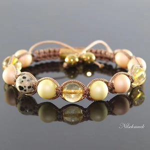Damen Gelb Rock Kristall Dalmatiner Shamballa Armband für Frauen verstellbar - Bild 1 von 1