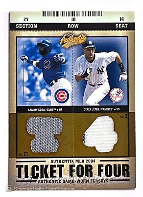 Boleto Fleer Authentix 2004 para cuatro camisetas GW Jeter, Arrod, Thome Sosa 64/100 Foto 1 de 2