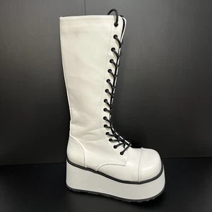 White Goth Platform Lace Up Zip Knee High Boots Demonia Trashville Mens Size 4 - Picture 1 of 7
