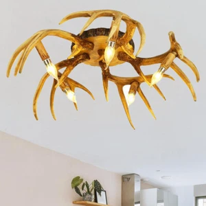 Rustic Style Antler Flush Mount Light 5-Head Ceiling Pendant Lighting Fixture - Picture 1 of 9