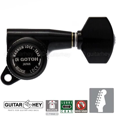 NEW Gotoh SG381-07 MGTB Locking Tuners Set 6 in line Right Handed - BLACK - Image 1 of 4