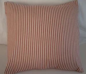 Pillow Cover Red Cream Ticking Stripe Farm Custom Made CHOOSE Size Many Sizes  - Picture 1 of 3