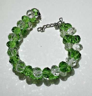 NUEVO Brazalete DE7 Cuentas de Cristal Facetado Verde Trenzado Tono Plata 6.5" 8.5" Foto 1 de 4