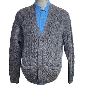Vintage Eddie Bauer Herren XL grau Zopfmuster Knopf Strickjacke 100% Wolle Pullover - Bild 1 von 13