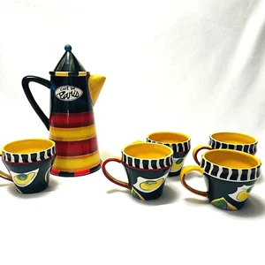 European Coffee Pot and Cups Set -JENNIFER GARANT Pot (1); DISARONNO cups (5) - Picture 1 of 16