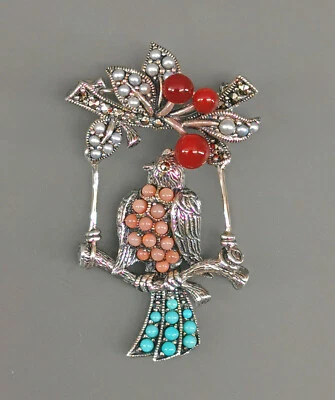 9923147 925er Ciondolo Argento Spilla Corniola Turchese Corallo Pappagallo - Immagine 1 di 3