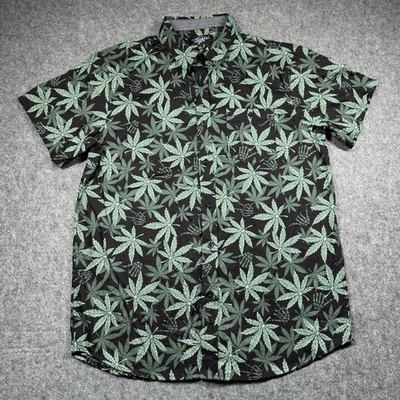 Eighty Eight Button Down Shirt Mens L Cannabis Marijuana Black Green Hawaiian - Image 1 of 4