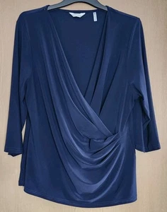 Nightingales Women's Navy Blue 3/4 Sleeve Stretch Blouse Size UK22 - Picture 1 of 4