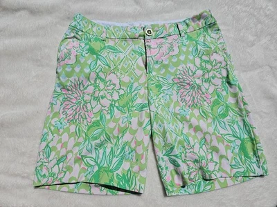 Pantalones Cortos Florales Lilly Pulitzer Natia Tiro Medio Verde Rosa Suave 10 Sentirse Bien Foto 1 de 4