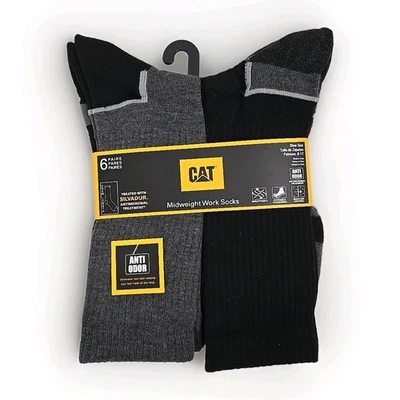 Calcetines de trabajo de peso medio Caterpillar CAT negros y grises 6 pares para hombre talla 8-12 nuevos con etiquetas Foto 1 de 4