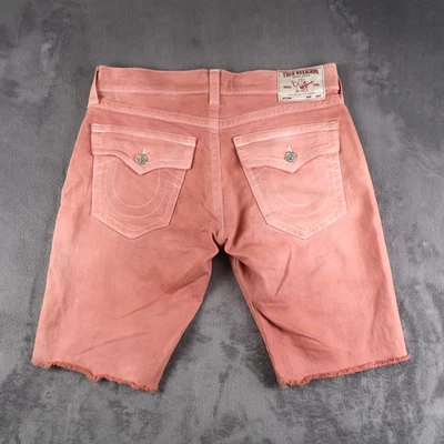 True Religion 瑞奇翻盖短裤三文鱼粉色牛仔男式 32 码棉混纺 — 第 1/4 张图片
