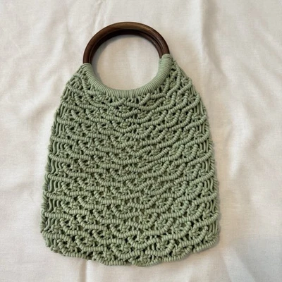 SIGRID OLSEN зеленый крючком макраме через плечо Дамская сумка бамбука деревянная ручка сумочка - Изображение 1 из 4