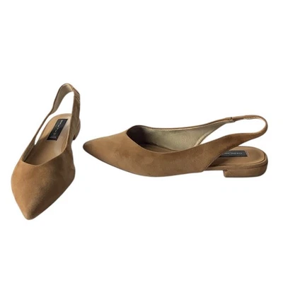 Steven By Steve Madden 女式棕褐色麂皮绒露背尖头平底鞋 8.5 M 码  — 第 1/4 张图片
