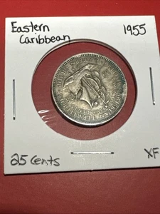 Vintage 1955 Eastern Caribbean 25 Cents Coin VF - Combine Shipping - Bin 3 - Picture 1 of 5