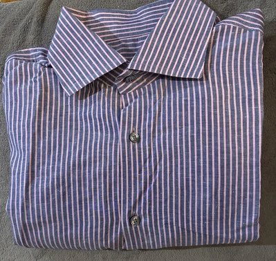 BOSS Slim Fit 42 X 16,5 серый с розовыми полосками платье рубашка Рекомендуемая розничная цена производителя $165 - Изображение 1 из 4