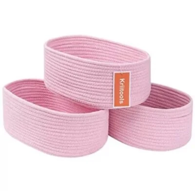 3 Pcs Storage Basket Pink Oval Rope Organizer Bathroom Bedroom Make Up Clothes - Imagem 1 de 4