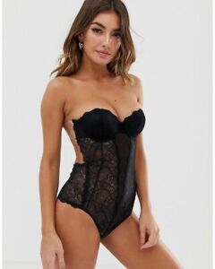 FASHION FORMS Lace Backless Strapless Bodysuit in Black (ff3)