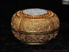 pure silver 24k gold Gilt hetian White jade Jewelry Trinket Box pot canister