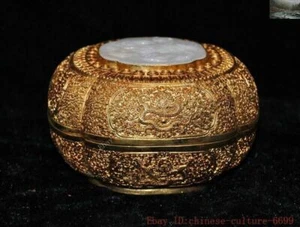 pure silver 24k gold Gilt hetian White jade Jewelry Trinket Box pot canister - Picture 1 of 10