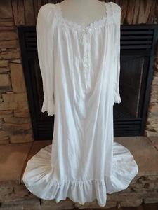 Vintage VICTORIA'S SECRET White Cotton Dress Gown Long Sleeve Ribbon Embroidery - Picture 1 of 14