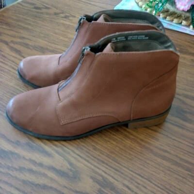 Mujer Array Talla 11M Cremallera Frontal Cuero Marrón Camel Botines Zapatos Foto 1 de 4