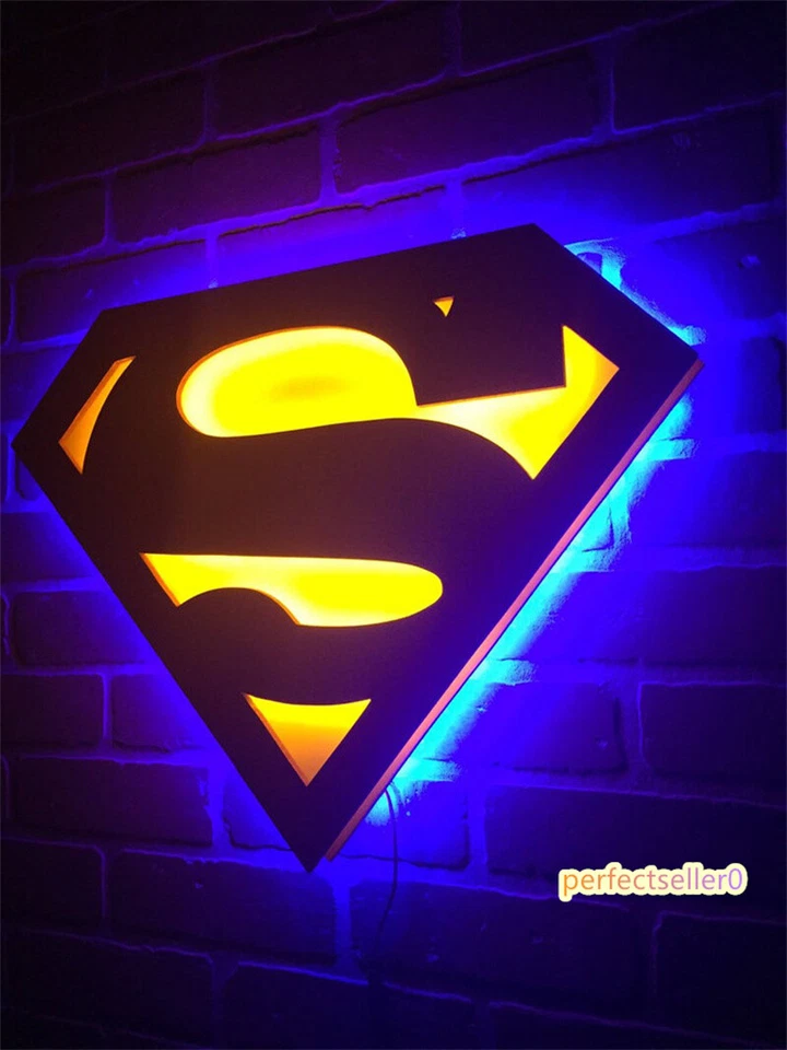 Liga de la Justicia Superman Logo 3D LED Luz Nocturna Lámpara Control Remoto Decorativo Foto 1 de 4