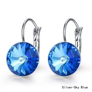 Fashion Silver Round Blue Zircon Dangle Drop Earring Valentine's Day Jewelry 