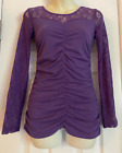 One Step Up Off- Purple w/ Lace Trim Ruched Long Sleeve Top - Women's Sz Medium
