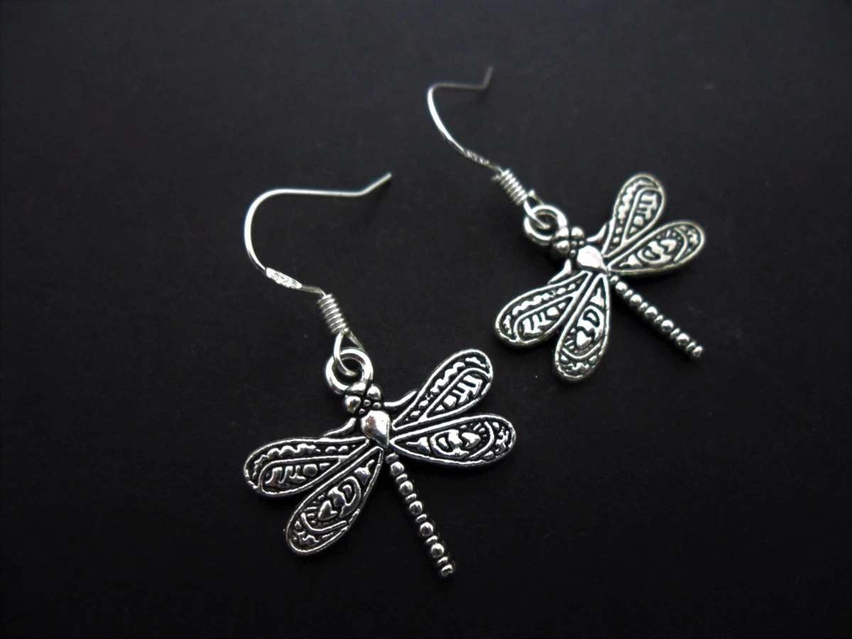 Dragonfly Crystal Dangle Earrings - Rhinestone Insect Drop Earrings For Women & Girls (Alloy)