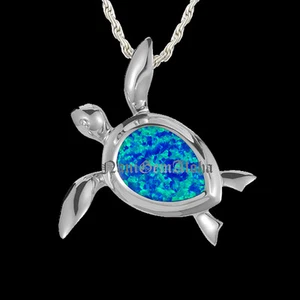 Hawaiian Jewelry 925 Sterling Silver Opal Inlay Turtle Honu Pendant - Picture 1 of 3