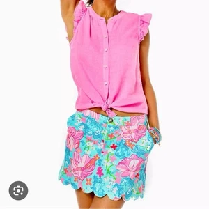 Lilly Pulitzer Colette Knit Skort Scallop Hem Surf Blue Luscious Lions Size 00 - Picture 1 of 8