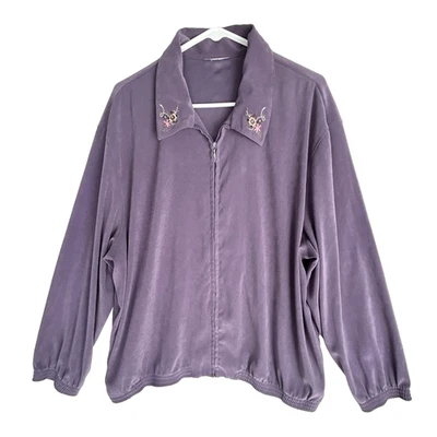 Vintage Alfred Dunner Jacket Women 18W 18 2X Plus Embroidered Pockets Microsuede - Image 1 of 4