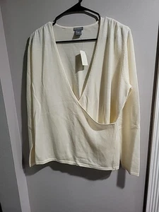 Ann Taylor Cream long sleeve wrap blouse classic business EXTRA LARGE NWT B3 - Picture 1 of 7
