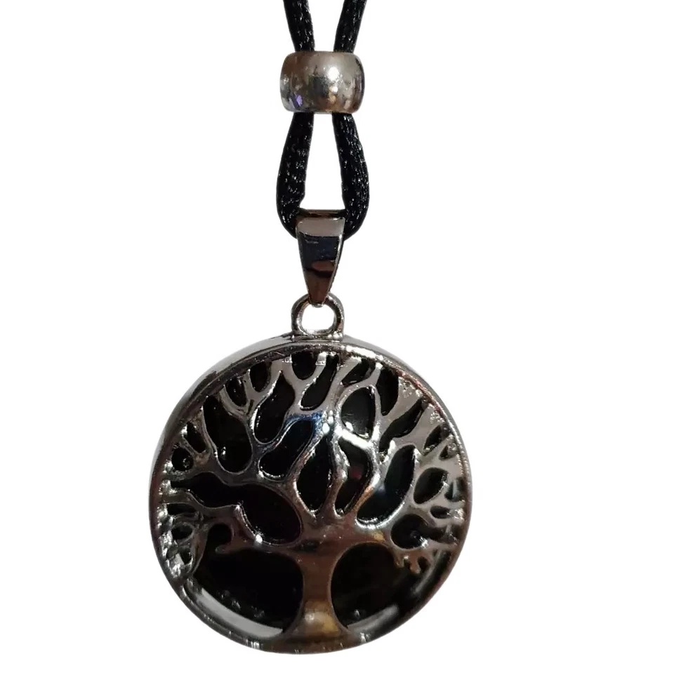 Collar Obsidiana Negra Árbol de la Vida Piedras Preciosas Colgante Cordón Chakra Lágrima Apache Foto 1 de 4