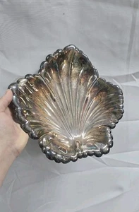 Silver Plated Antique Very Tarnished Leaf Shape Serving Dish Silver Plate - Picture 1 of 5
