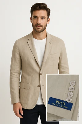 Polo Ralph Lauren Hombres Lino Deportivo Abrigo Traje Nuevo 40S 34 x 32 Beige Suave Moderno Foto 1 de 4