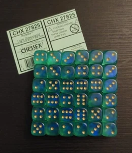 Chessex CHX 27825 Borealis OG Light Green/Gold 12mm d6 Block (36) - Picture 1 of 6