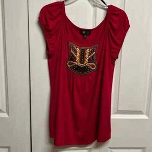 AB Studio Red Beaded Embroidered Cap Sleeve Top Size XL - Picture 1 of 6