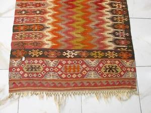 Antique Worn Tapestry Kilim 19th C Wall Rug Runner Rug Natural Dye Antique Decor - Picture 1 of 18