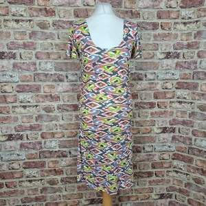 BLUE PLATYPUS Dress Small Green Grey Jersey Ruched Knee Length Made USA - Picture 1 of 13