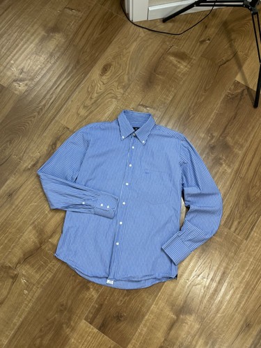 Camicia elegante vintage Balenciaga anni 90 Y2K bottoni righe blu uomo taglia M