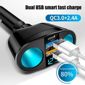 12V Outlet Dual USB Car Cigarette Lighter Socket Splitter Power Adapter Charger - Picture 1 of 12