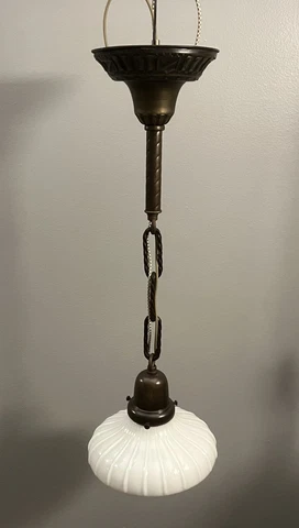 Single Brass Pendant Light Fixture With Scalloped White Shade 52E Cover