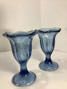 Set of 2~ Libbey Glass 6” Ice Cream Sundae Dishes~Light Blue - Picture 1 of 12