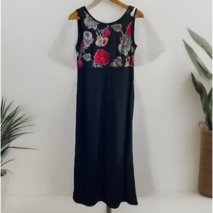 VTG 90s Y2K Velvet Burnout Maxi Dress Black Floral Gown Size 9 / 10 Goth Witchy - Picture 1 of 11