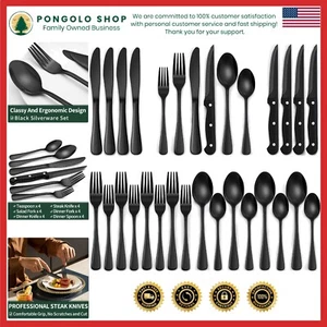Premium 24-Piece Black Silverware Set with Steak Knives for 4 - Ergonomic Design - Picture 1 of 8