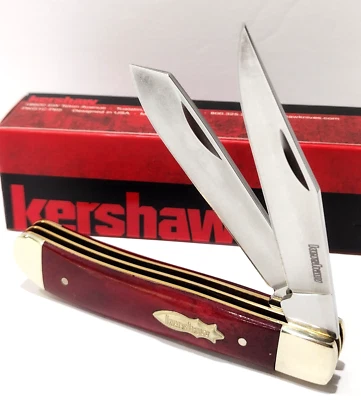 Kershaw KS4381 Gadsden Red Bone 2 Blade Trapper D2 Tool Folding Pocket Knife EDC